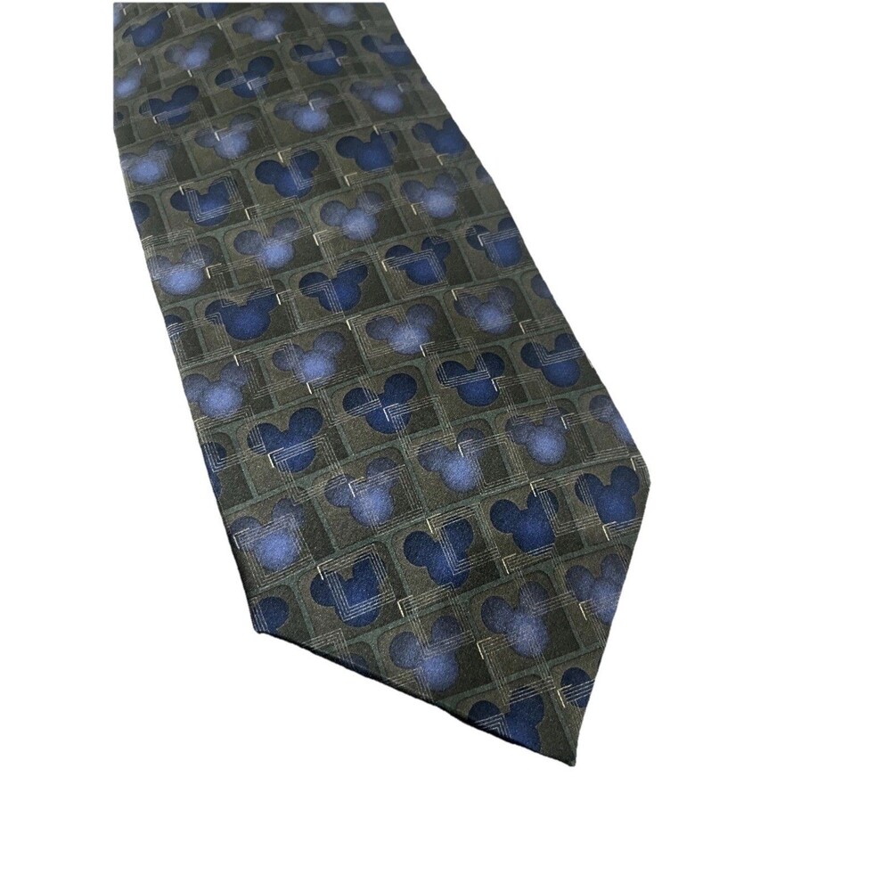 Vintage Disneyland Resort Mickey Mouse Silk Tie Olive Green Y2K